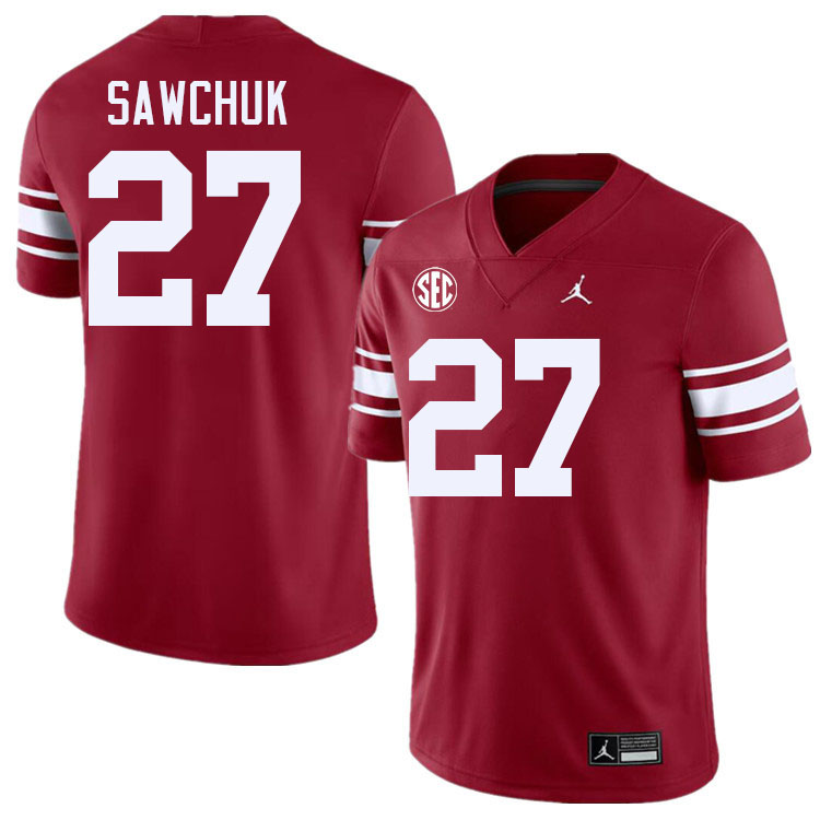 Men #27 Gavin Sawchuk Oklahoma Sooners 2024 SEC Conference College Football Jerseys-Throwback